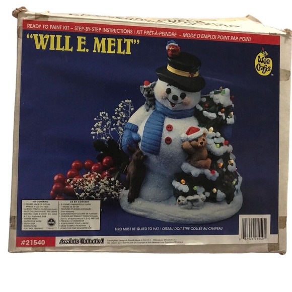 Vintage 92' Will E. Melts Hand Painted Ceramic Light-up Snowman Christmas Decor - Picture 7 of 7